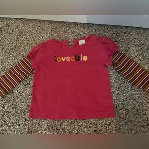 Gymboree Pink Long Sleeve Shirt with Striped Sleeves
